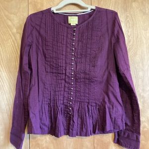 Anthropologie Maeve Pintuck Plum Blouse